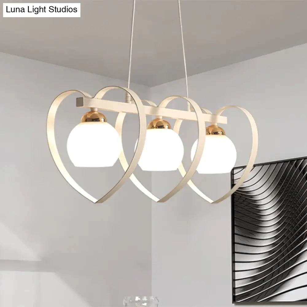 DecorBites™ Contemporary Opal Glass Island Lighting - 3/4 Lights White/Black Hanging Ceiling Lamp with Heart Frame