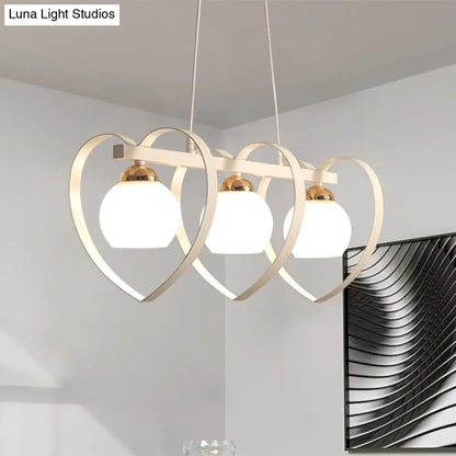 DecorBites™ Contemporary Opal Glass Island Lighting - 3/4 Lights White/Black Hanging Ceiling Lamp with Heart Frame