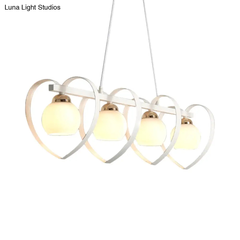 DecorBites™ Contemporary Opal Glass Island Lighting - 3/4 Lights White/Black Hanging Ceiling Lamp with Heart Frame