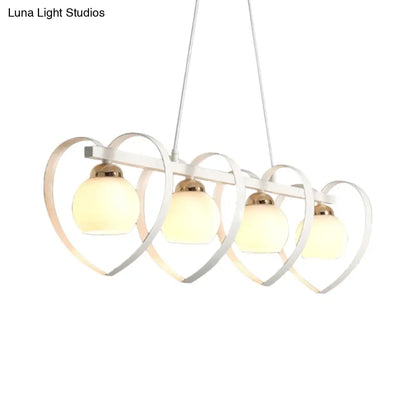 DecorBites™ Contemporary Opal Glass Island Lighting - 3/4 Lights White/Black Hanging Ceiling Lamp with Heart Frame