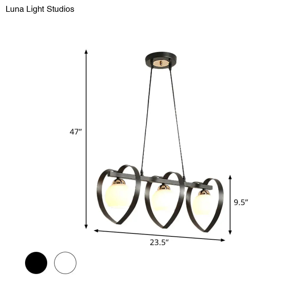 DecorBites™ Contemporary Opal Glass Island Lighting - 3/4 Lights White/Black Hanging Ceiling Lamp with Heart Frame