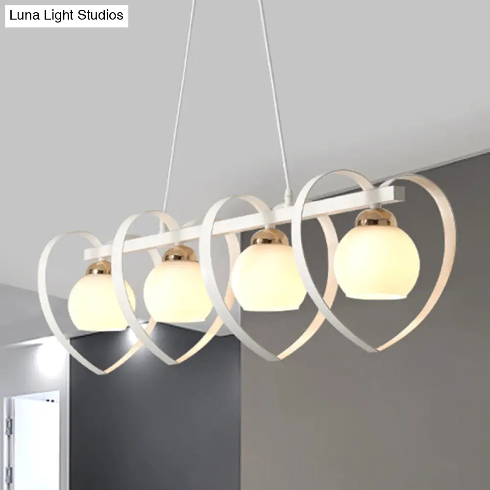 DecorBites™ Contemporary Opal Glass Island Lighting - 3/4 Lights White/Black Hanging Ceiling Lamp with Heart Frame