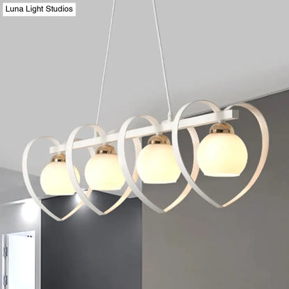 DecorBites™ Contemporary Opal Glass Island Lighting - 3/4 Lights White/Black Hanging Ceiling Lamp with Heart Frame