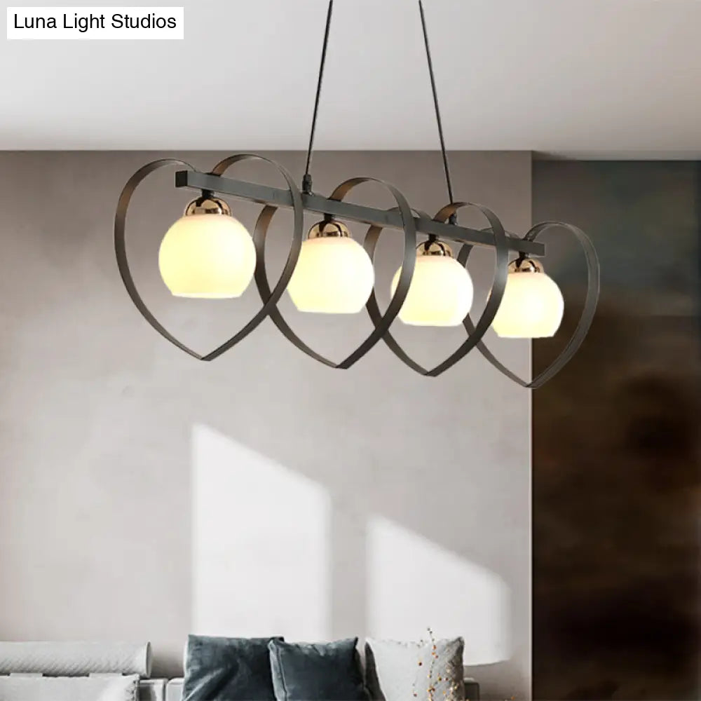 DecorBites™ Contemporary Opal Glass Island Lighting - 3/4 Lights White/Black Hanging Ceiling Lamp with Heart Frame