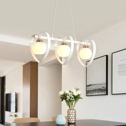 DecorBites™ Contemporary Opal Glass Island Lighting - 3/4 Lights White/Black Hanging Ceiling Lamp with Heart Frame