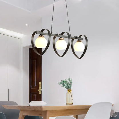 DecorBites™ Contemporary Opal Glass Island Lighting - 3/4 Lights White/Black Hanging Ceiling Lamp with Heart Frame