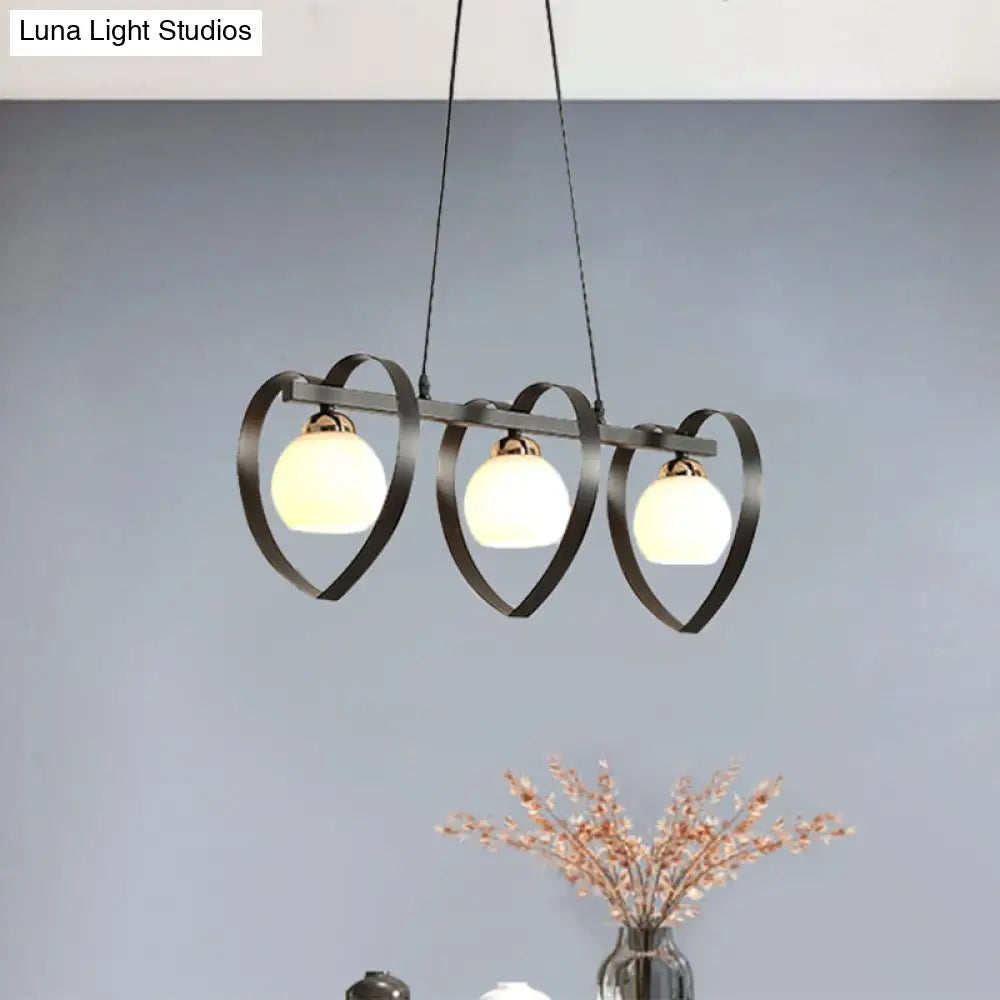 DecorBites™ Contemporary Opal Glass Island Lighting - 3/4 Lights White/Black Hanging Ceiling Lamp with Heart Frame