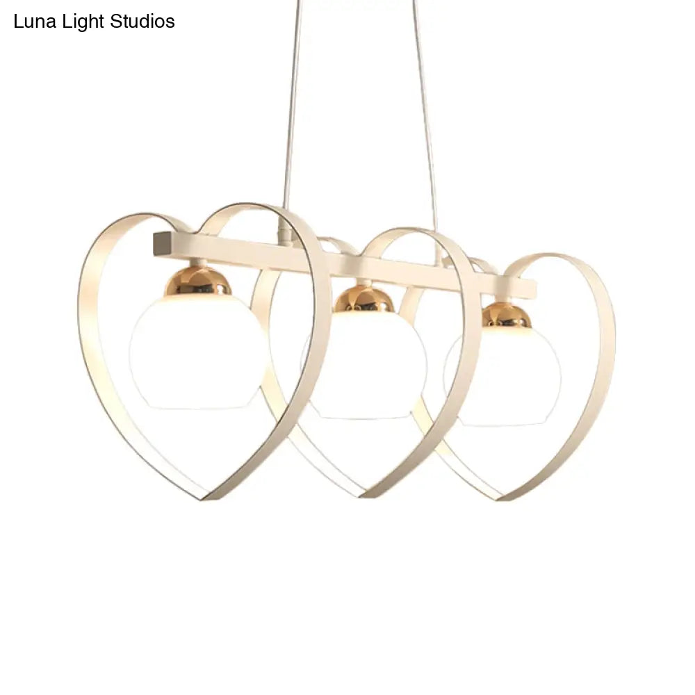 DecorBites™ Contemporary Opal Glass Island Lighting - 3/4 Lights White/Black Hanging Ceiling Lamp with Heart Frame