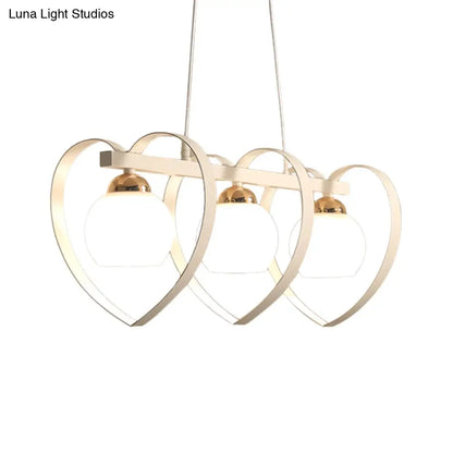 DecorBites™ Contemporary Opal Glass Island Lighting - 3/4 Lights White/Black Hanging Ceiling Lamp with Heart Frame