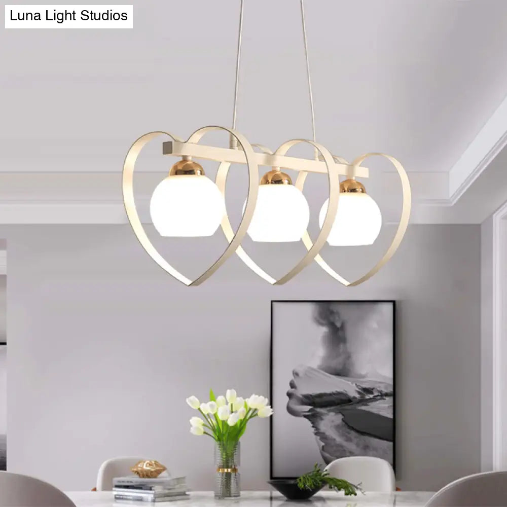 DecorBites™ Contemporary Opal Glass Island Lighting - 3/4 Lights White/Black Hanging Ceiling Lamp with Heart Frame