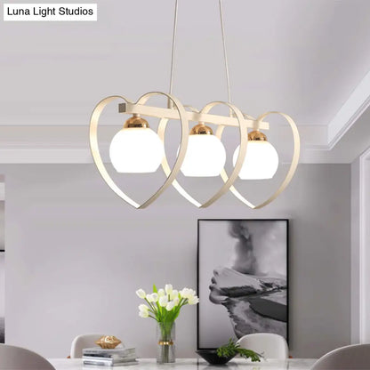 DecorBites™ Contemporary Opal Glass Island Lighting - 3/4 Lights White/Black Hanging Ceiling Lamp with Heart Frame