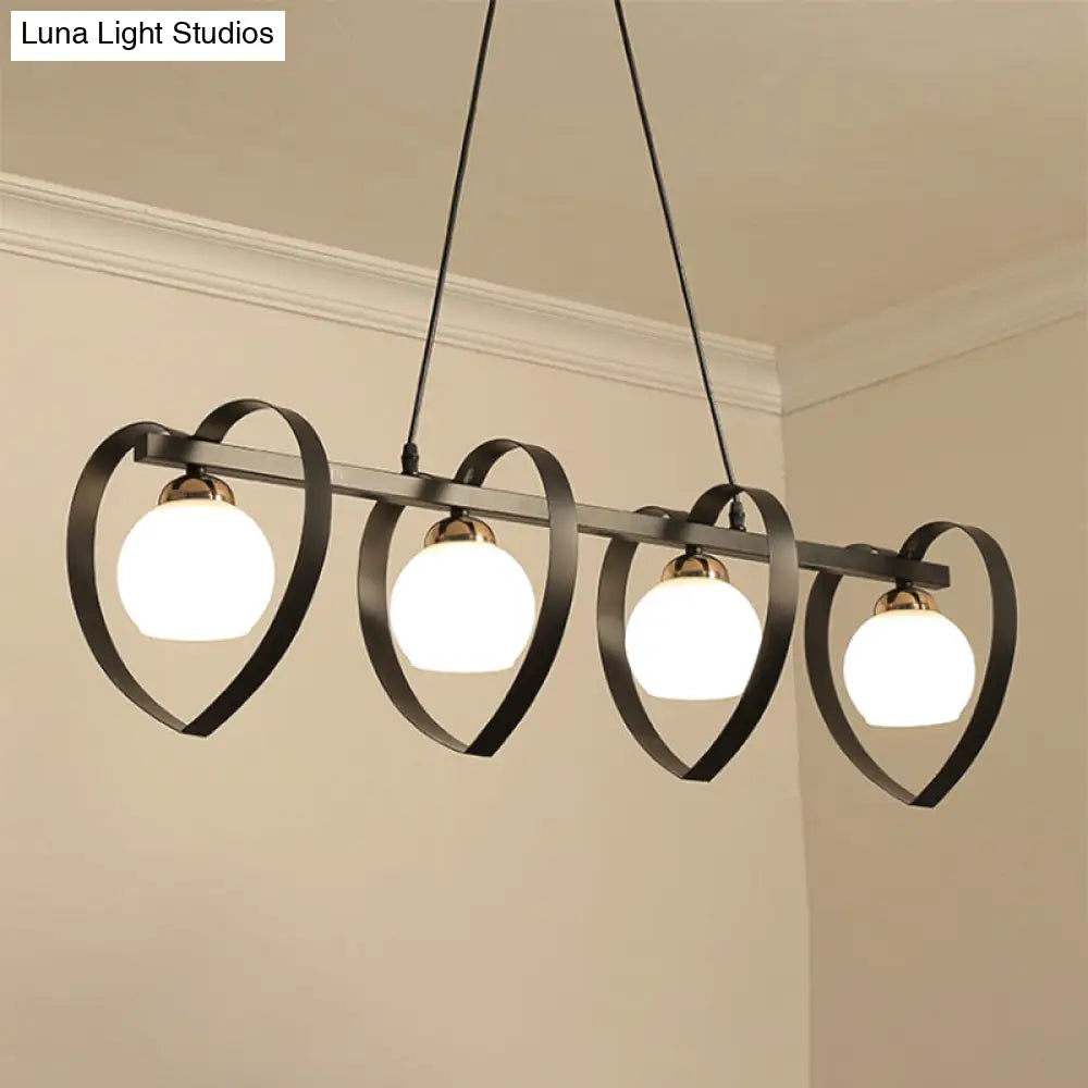 DecorBites™ Contemporary Opal Glass Island Lighting - 3/4 Lights White/Black Hanging Ceiling Lamp with Heart Frame