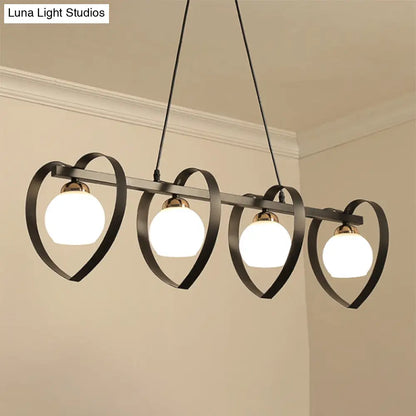 DecorBites™ Contemporary Opal Glass Island Lighting - 3/4 Lights White/Black Hanging Ceiling Lamp with Heart Frame