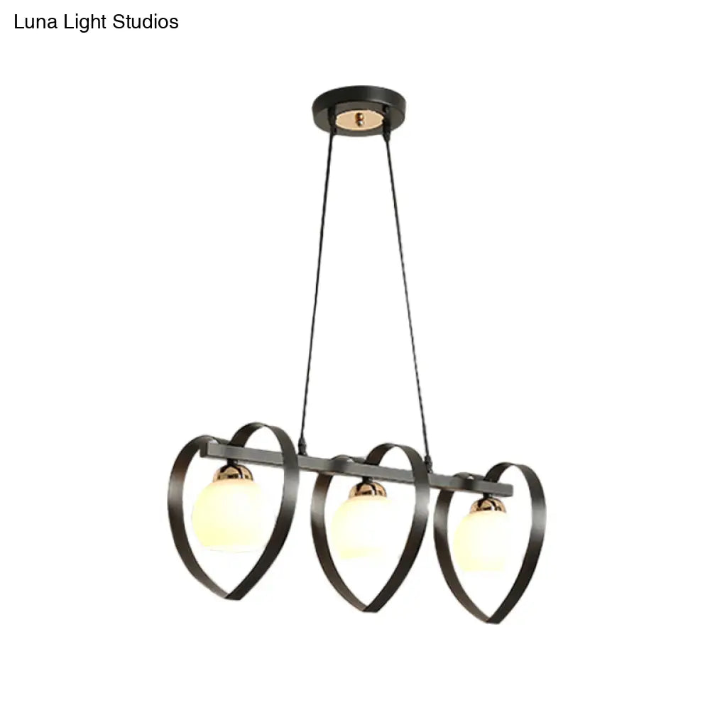 DecorBites™ Contemporary Opal Glass Island Lighting - 3/4 Lights White/Black Hanging Ceiling Lamp with Heart Frame