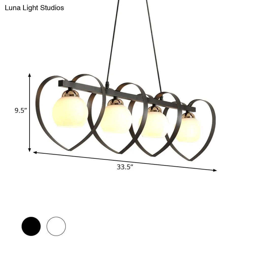 DecorBites™ Contemporary Opal Glass Island Lighting - 3/4 Lights White/Black Hanging Ceiling Lamp with Heart Frame