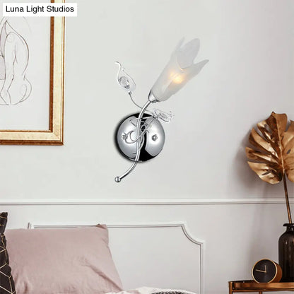 DecorBites™ Contemporary Opal Glass Petal Wall Light in Chrome for Bedside