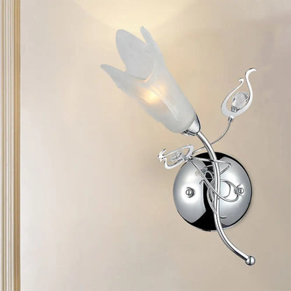 DecorBites™ Contemporary Opal Glass Petal Wall Light in Chrome for Bedside