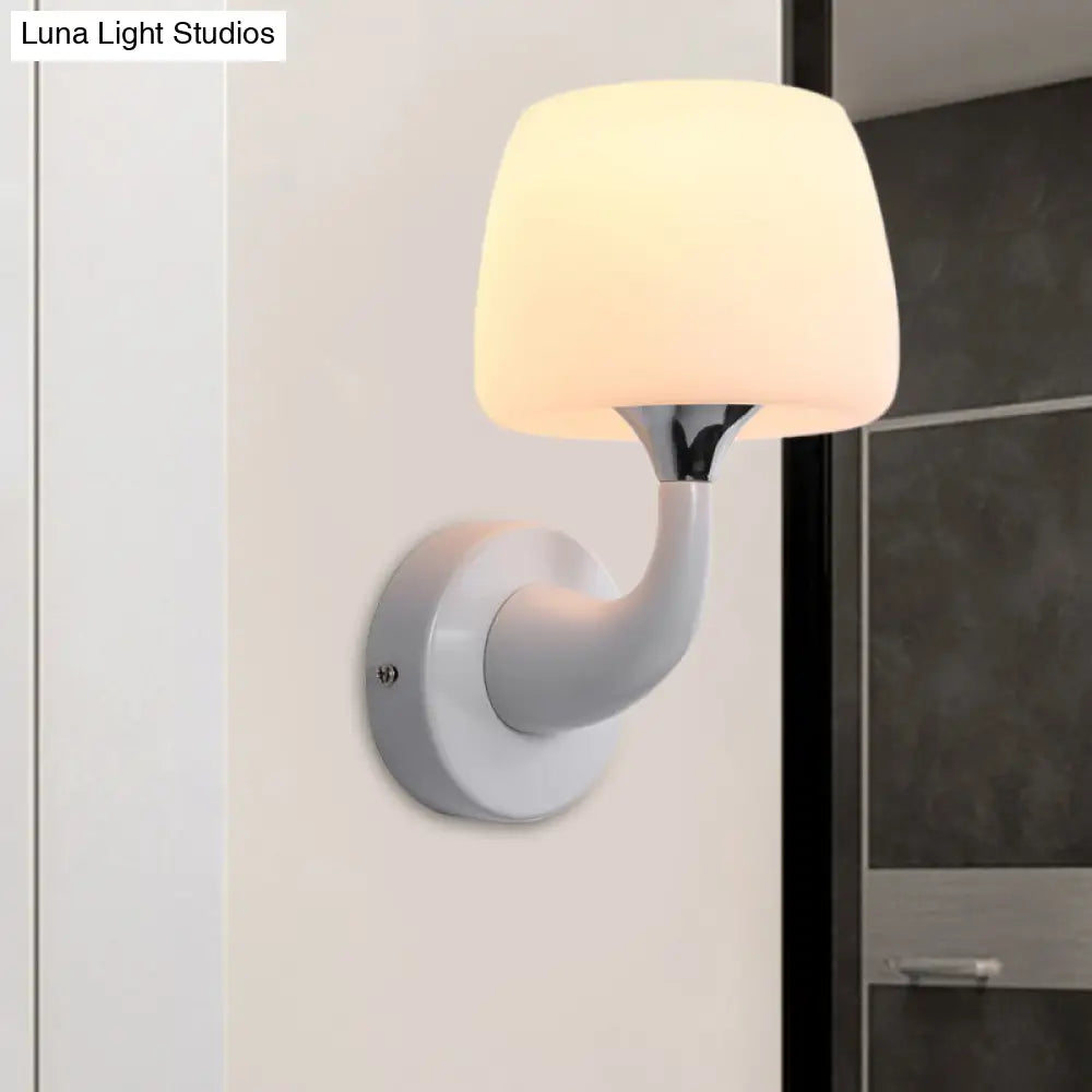 DecorBites™ Contemporary Opal Glass Wall Lamp with Metal Curved Arm, White Sconce Light Fixture