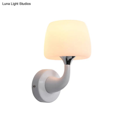 DecorBites™ Contemporary Opal Glass Wall Lamp with Metal Curved Arm, White Sconce Light Fixture