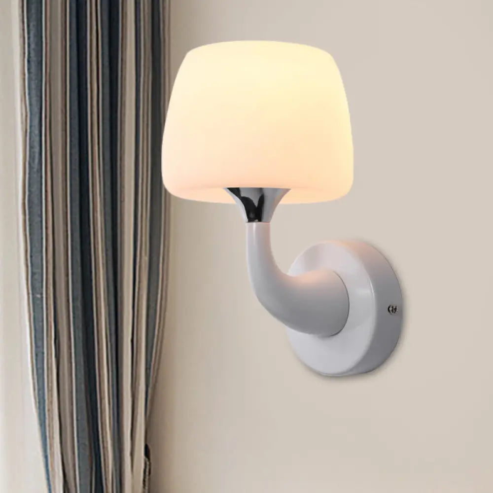 DecorBites™ Contemporary Opal Glass Wall Lamp with Metal Curved Arm, White Sconce Light Fixture