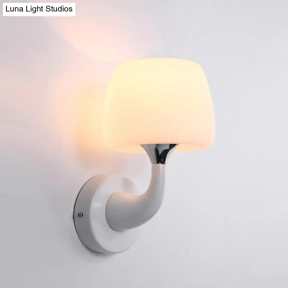 DecorBites™ Contemporary Opal Glass Wall Lamp with Metal Curved Arm, White Sconce Light Fixture