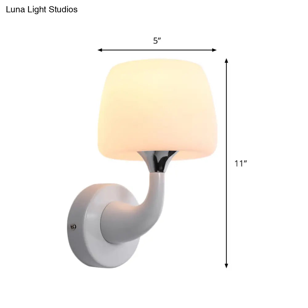 DecorBites™ Contemporary Opal Glass Wall Lamp with Metal Curved Arm, White Sconce Light Fixture
