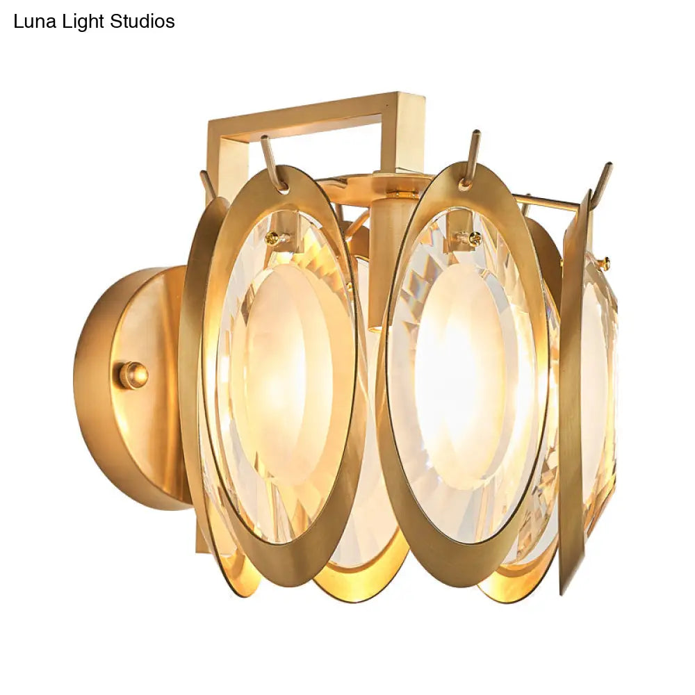 DecorBites™ Contemporary Oval Wall Light with Clear Crystal Deco - Metallic 1-Light Fixture for Living Room