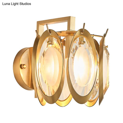DecorBites™ Contemporary Oval Wall Light with Clear Crystal Deco - Metallic 1-Light Fixture for Living Room