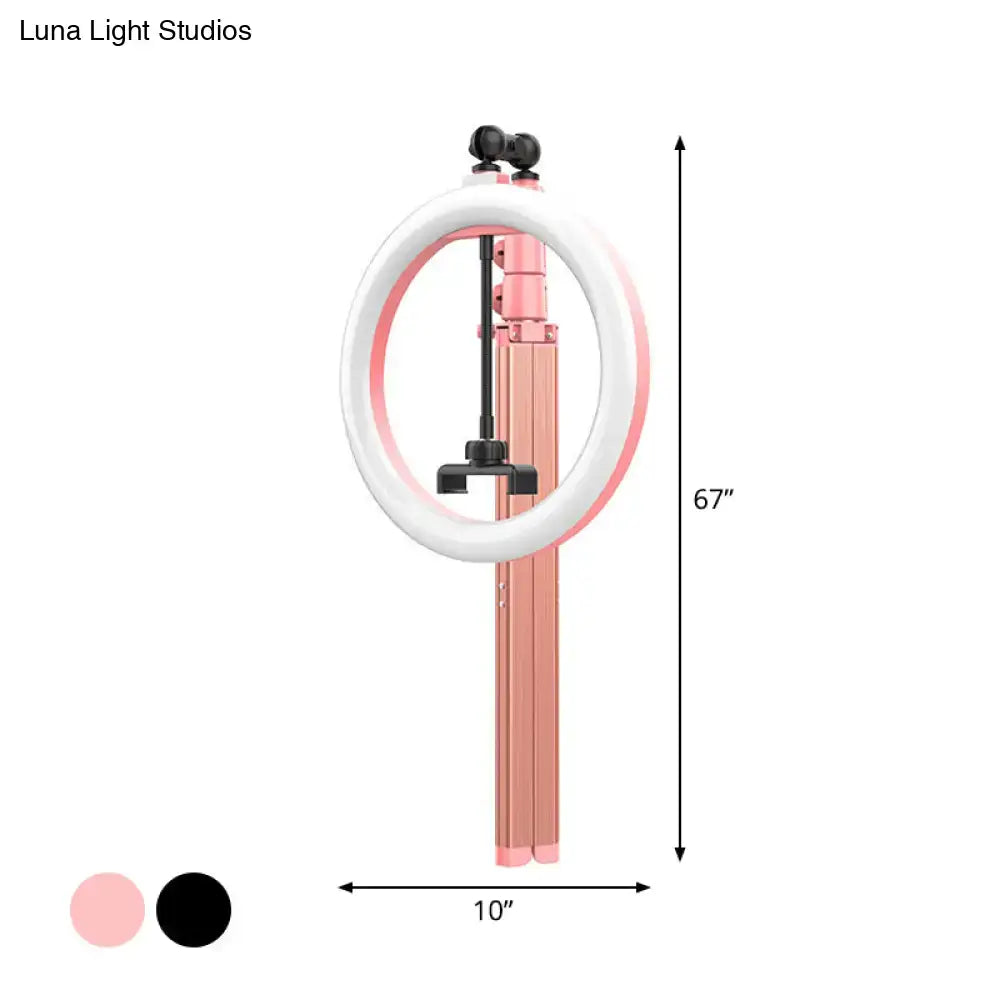 Contemporary pink & black metallic circular mirror lamp bedroom light