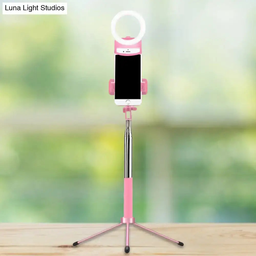Contemporary pink phone holder with led ring light bedroom fixture