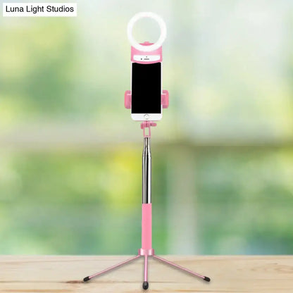 Contemporary pink phone holder with led ring light bedroom fixture
