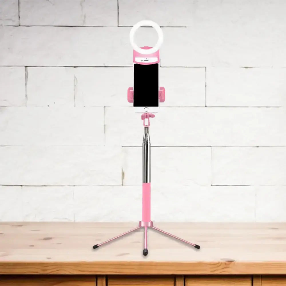 Contemporary pink phone holder with led ring light bedroom fixture