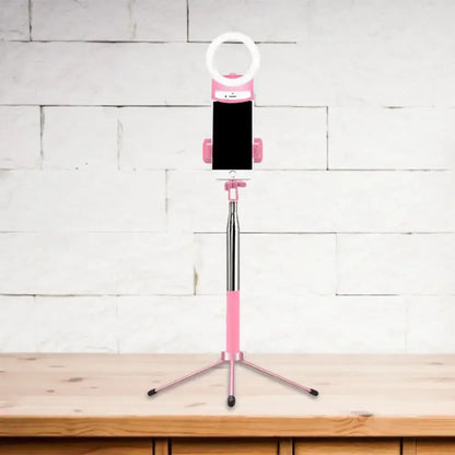 Contemporary pink phone holder with led ring light bedroom fixture