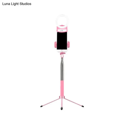 Contemporary pink phone holder with led ring light bedroom fixture