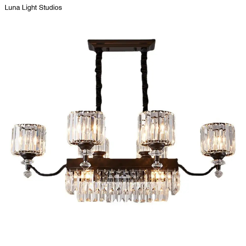 DecorBites™ Contemporary Prismatic Crystal 9-Bulb Black Cylinder Pendant Light for Restaurants