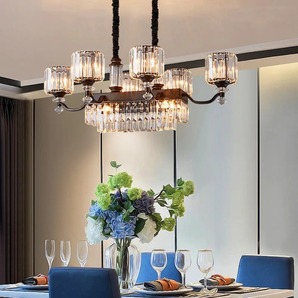 DecorBites™ Contemporary Prismatic Crystal 9-Bulb Black Cylinder Pendant Light for Restaurants