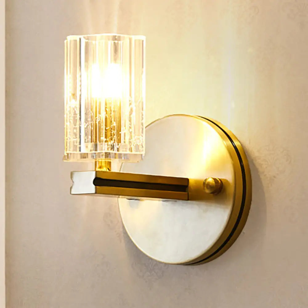 DecorBites™ Contemporary Prismatic Crystal Cylinder Sconce Light - Brass Wall Mount