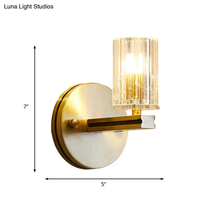 DecorBites™ Contemporary Prismatic Crystal Cylinder Sconce Light - Brass Wall Mount