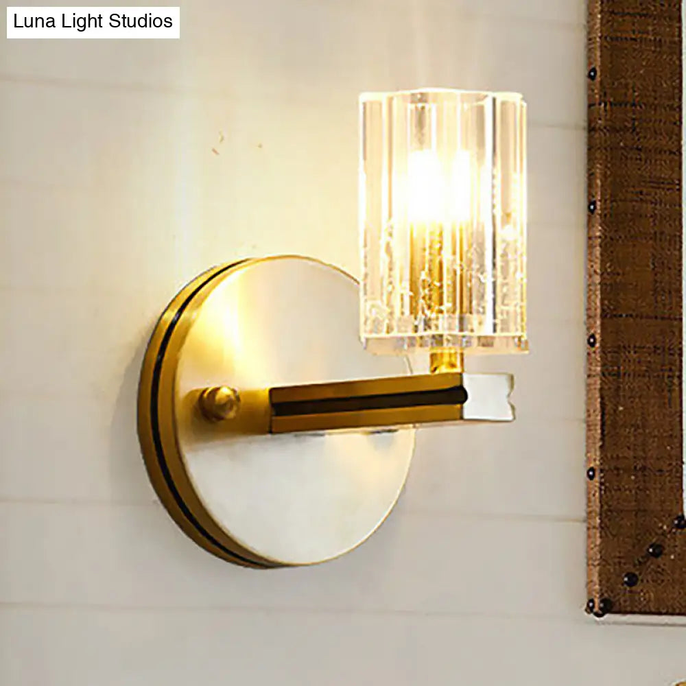 DecorBites™ Contemporary Prismatic Crystal Cylinder Sconce Light - Brass Wall Mount