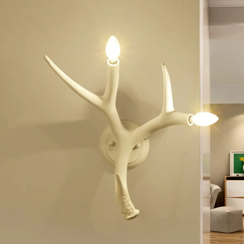 DecorBites™ Contemporary Resin Antler Wall Sconce - 2 Lights, White - Ideal for Restaurants