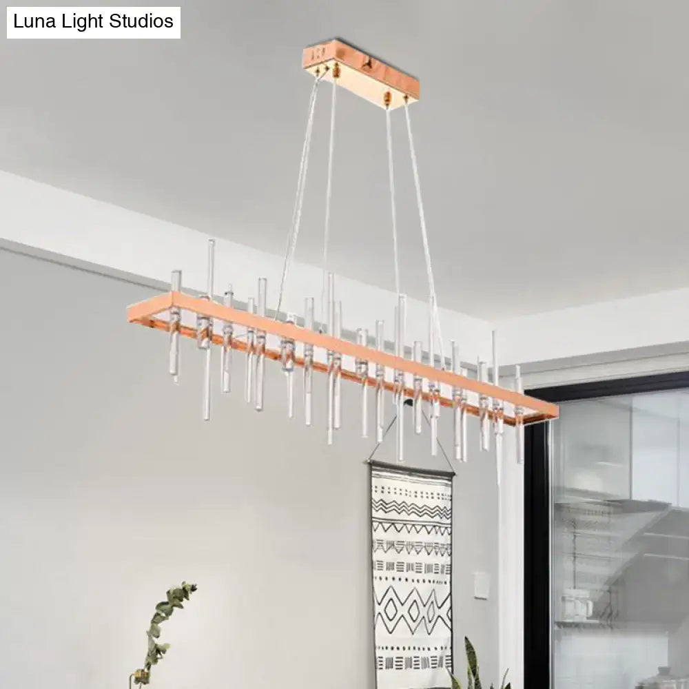 Contemporary rose gold led crystal rod chandelier dining room light