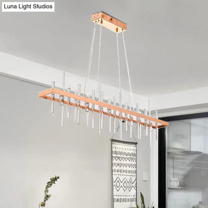 Contemporary rose gold led crystal rod chandelier dining room light