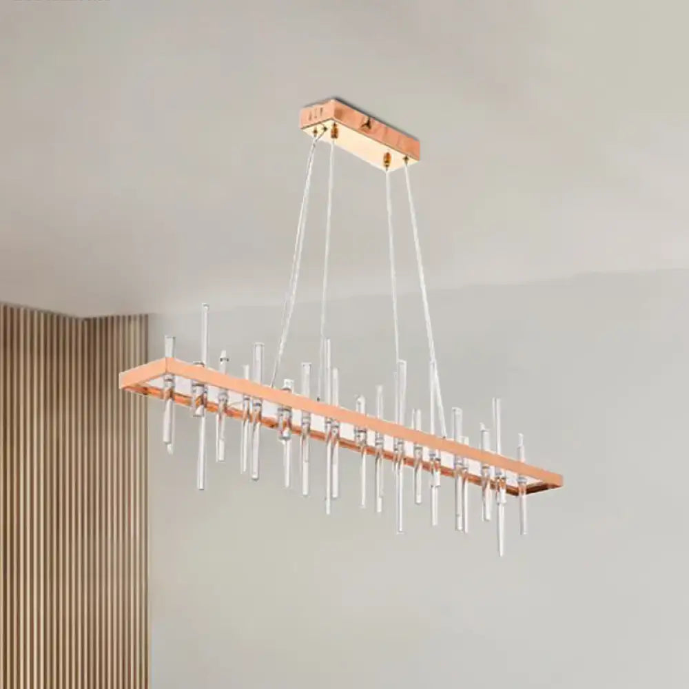 Contemporary rose gold led crystal rod chandelier dining room light