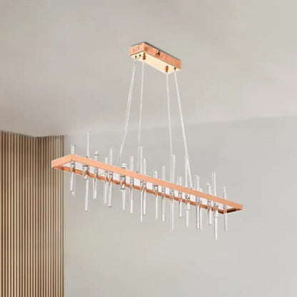 Contemporary rose gold led crystal rod chandelier dining room light