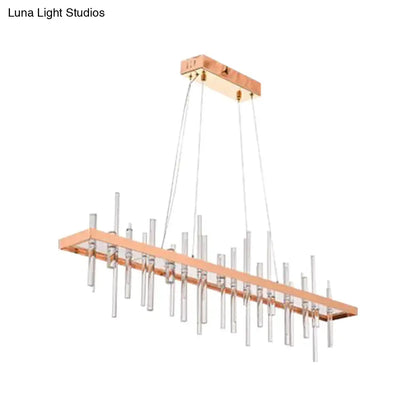 Contemporary rose gold led crystal rod chandelier dining room light