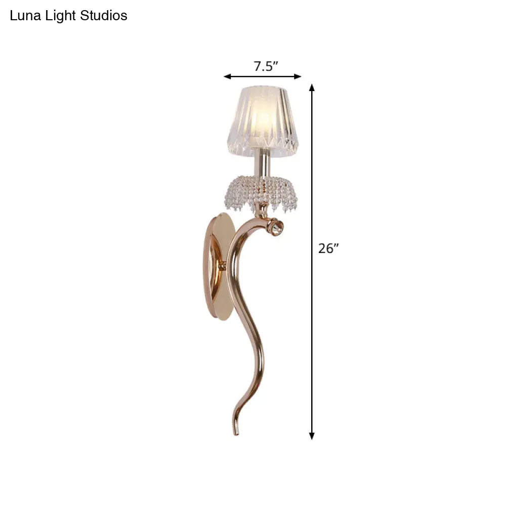 DecorBites™ Contemporary Rose Gold Wave Sconce with Clear Ribbed Glass Shade - Wall Mounted Metal Lighting