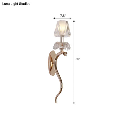 DecorBites™ Contemporary Rose Gold Wave Sconce with Clear Ribbed Glass Shade - Wall Mounted Metal Lighting