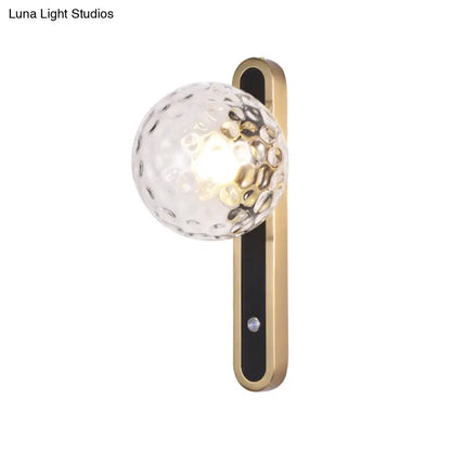 DecorBites™ Contemporary Round Wall Lamp - Clear Dimpled Glass, 1 Bulb Sconce Light for Living Room
