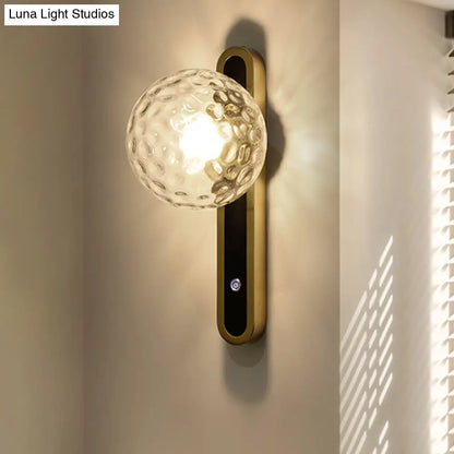 DecorBites™ Contemporary Round Wall Lamp - Clear Dimpled Glass, 1 Bulb Sconce Light for Living Room