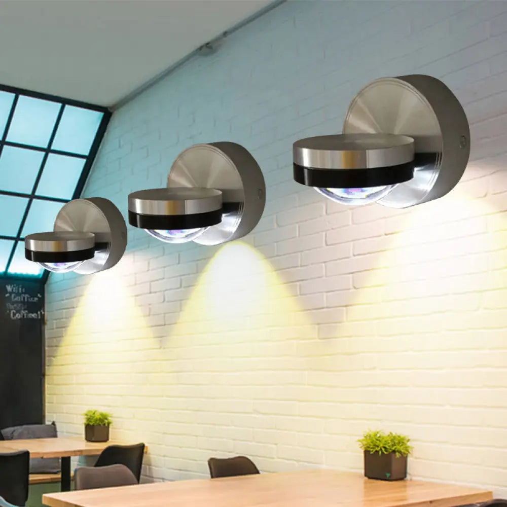 DecorBites™ Contemporary Round Wall Lamp: Metal & Crystal LED Light for Dining Room, Silver Finish, Warm/White Illumination